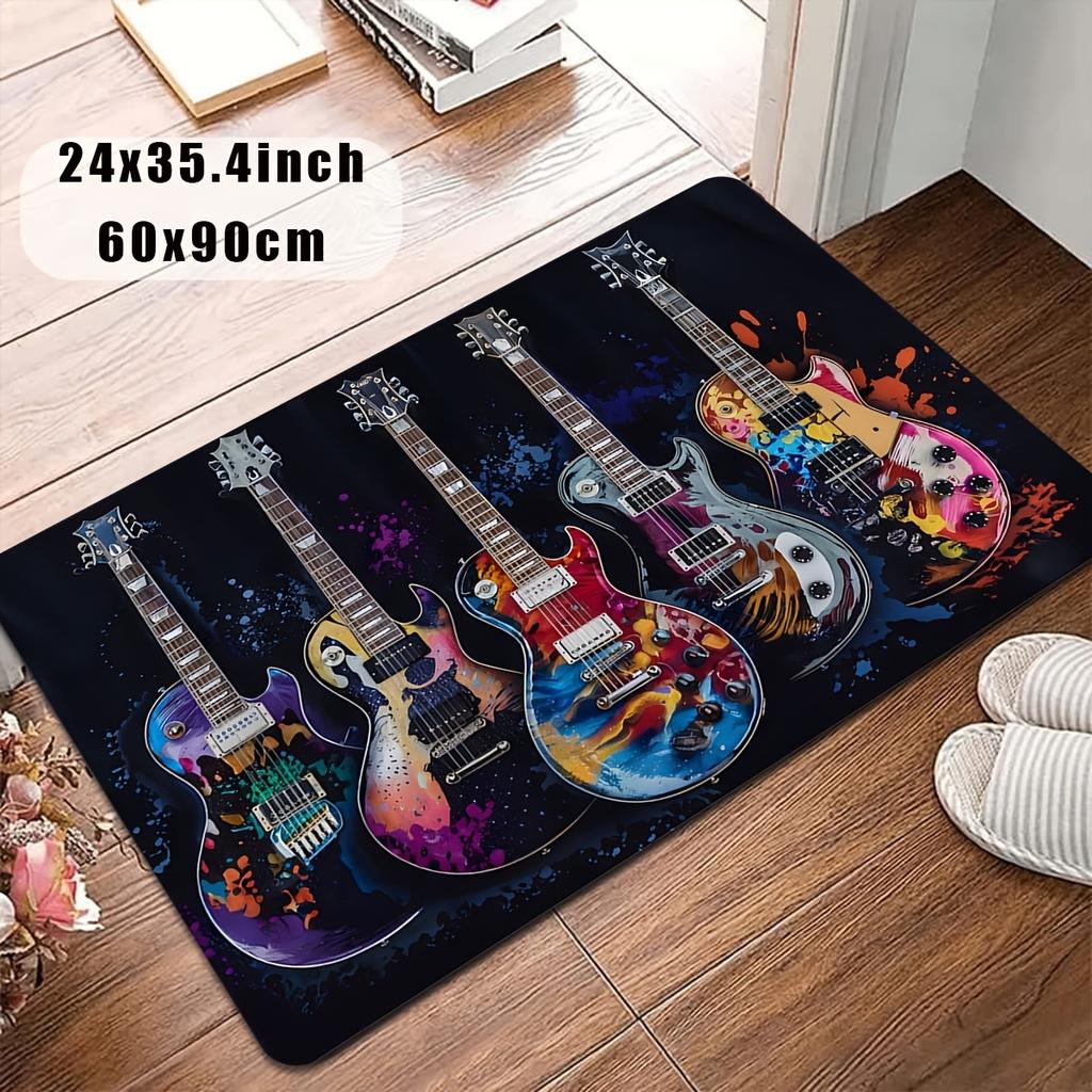 1 Stück Schöne Gitarrenmuster Fußmatten Küchenteppiche Rutschfest Pop-Design Wohnzimmerteppiche Badematte Teppich für Zuhause Spüle Wäsche Dekor