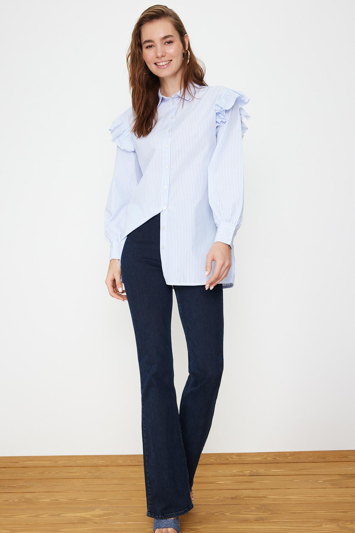 

Женская модная новая рубашка в хиджабе, голубая полосатая хлопковая рубашка