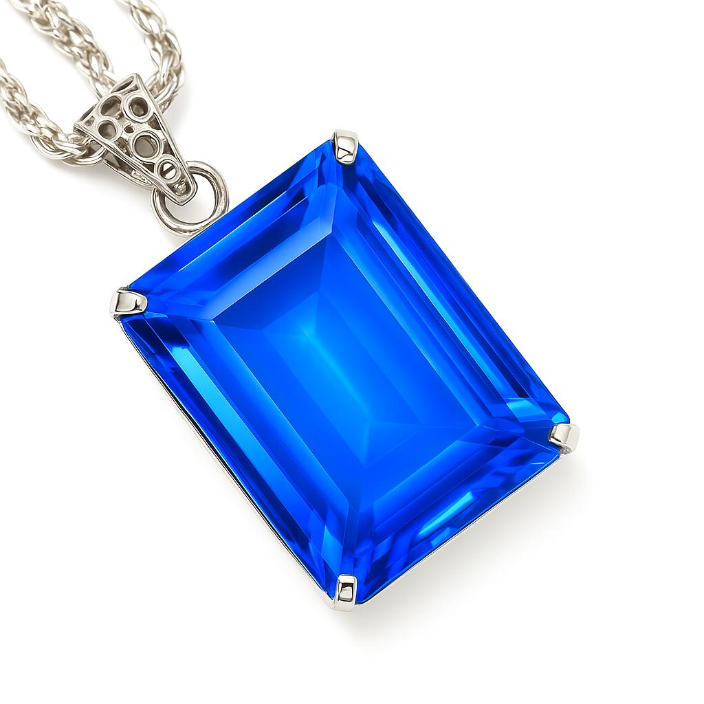 

129 Ct Natural Brazilian Blue Topaz Pendant Emerald Cut 925 Sterling Silver AI-36-NS 45.2 mm approx синій