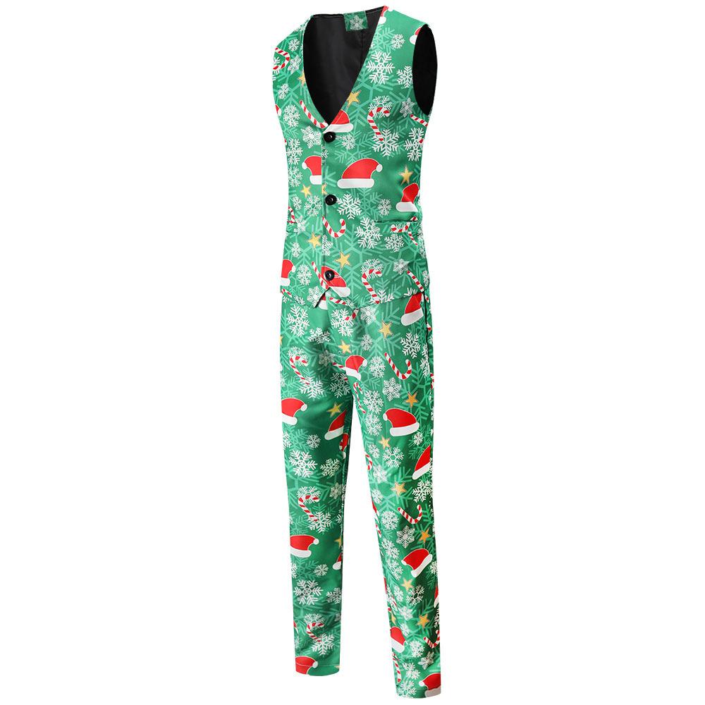 Print Suits Fashion Merry Christmas Men's Suits Jackets Casual Suit 2 Piece Suits(Blazers + Pants) Christmas Gift Set Men's Christmas Print Set Party