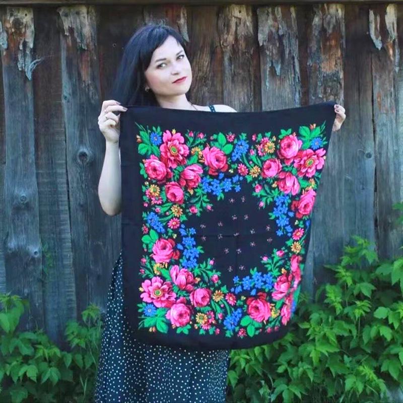 Women Square Scarf Ethnic Hijab Retro Handkerchief Head Wrap Head Scarves Muslim Floral Print Bandana Shawl Headscarf