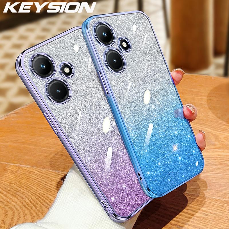 KEYSION Luxury Plating Glitter Phone Case for Infinix Hot 30i 30 Transparent Soft TPU Shockproof Back Cover for Infinix Hot 30 30i