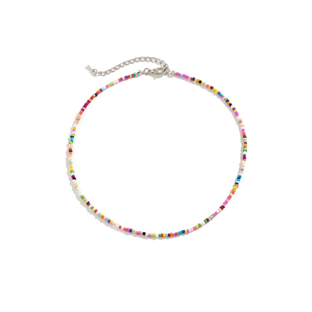 Salircon Bohemian Mixed Color Seed Bead Clavicle Necklace Trend Acrylic Rice Bead Beaded Choker Women's Summer Beach Jewelry