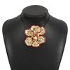 Tooxika Exaggerated Oil Drip Black Edge Three-dimensional Ruffled Flower Pendant Necklace Vintage Stacking Necklace