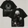 Nier Automata 2B Emil Logo Double Sided Vintage Washed Black Anime Graphic T-Shirt Unisex Oversized Y2K Streetwear Cotton Tee