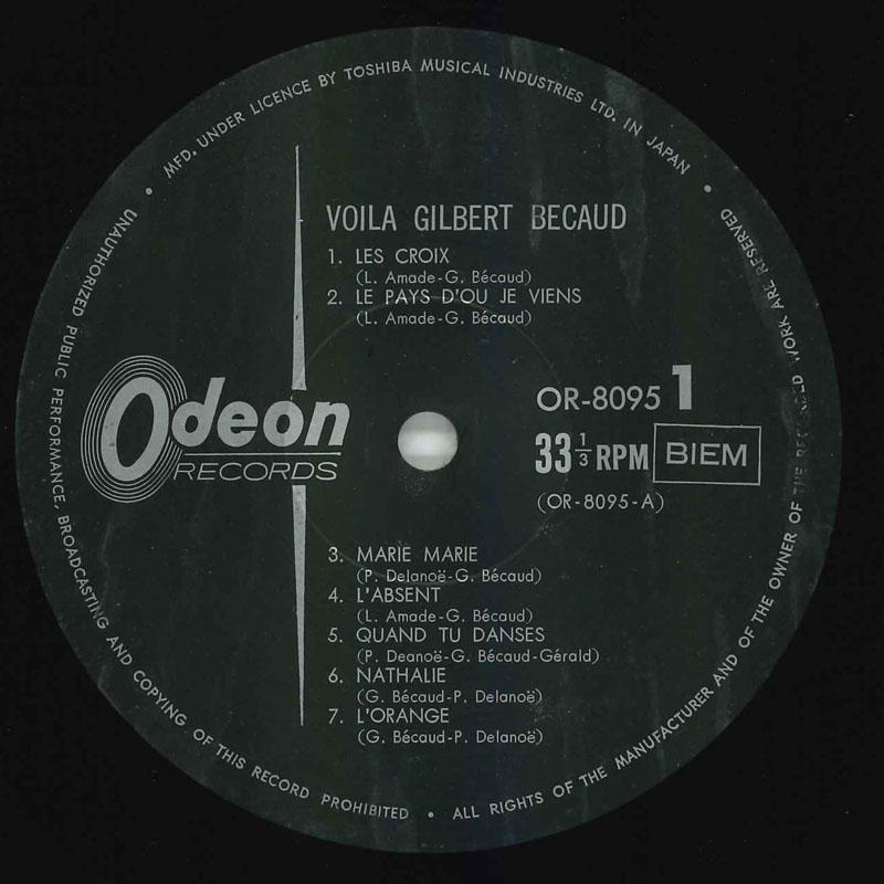 

LP Record GILBERT BECAUD - Voila OR8095 ODEON 1966 Japan Pop Used
