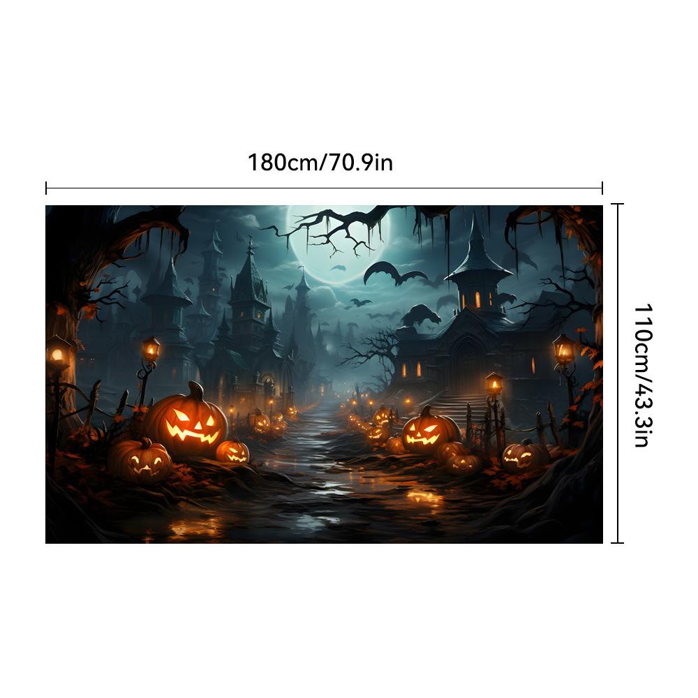 

1pc Horro Halloween Party Backdrop Night Moon Gothic Castle Pumpkin Bats Banner for Halloween Themed Party Background Decoration 100x150cm