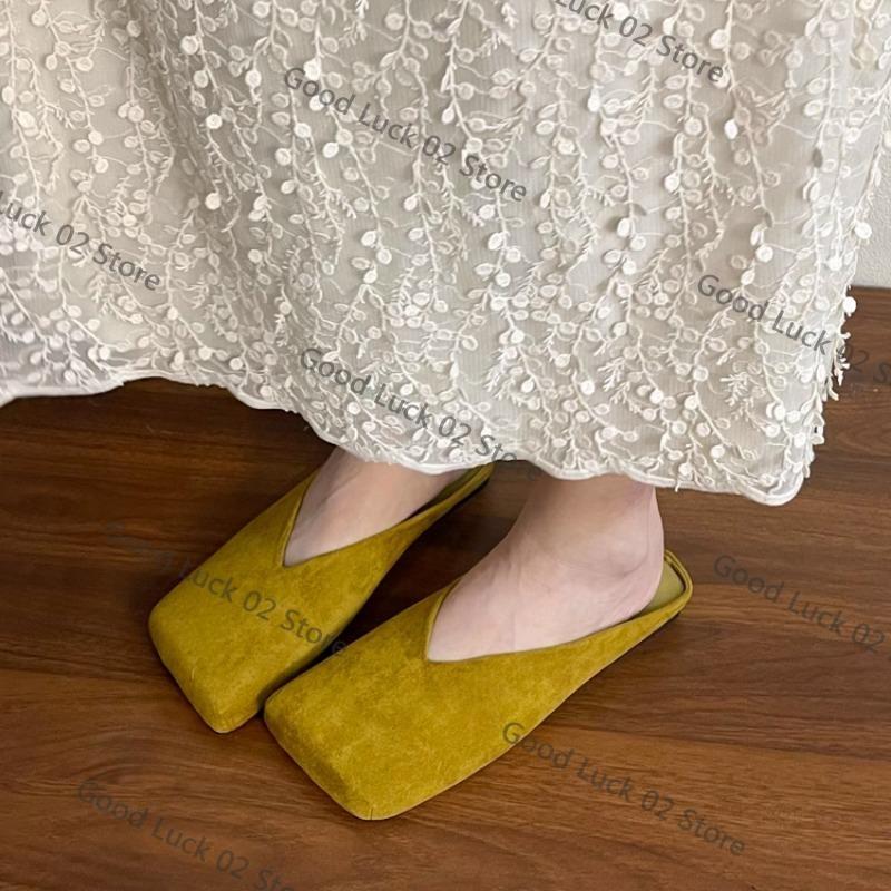 Fashion Suede Flats Women Cotton Slippers Square Toe Fashion Mules Shoes Casual Slingback Women's Winter Boots Trend Mujer Zapatos