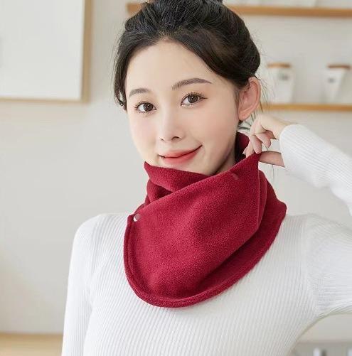 Classic Solid Color Snap Neck Scarf Thick Velvet Warm Cover Autumn Winter Riding Windproof Neckband For Outdoor Cold Protection