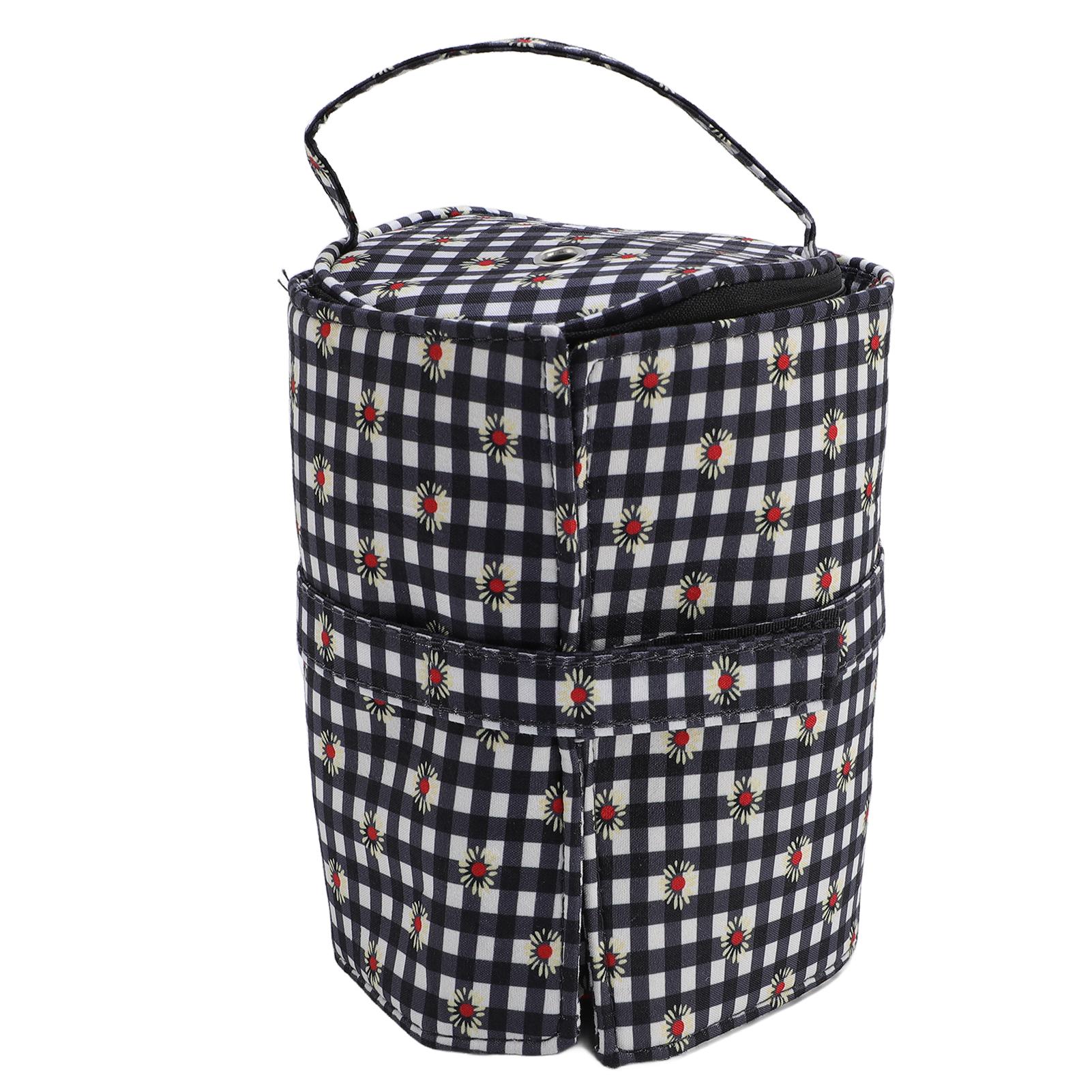 

Small Yarn Bag 600D Oxford Cloth Flower Pattern Multi Grids Detachable Portable Crochet Hook and Yarn Bucket Black