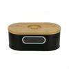 Bamboo Lid Bread Box ZincCoated Iron Storage Viewing Window Black with Cloth Bag
