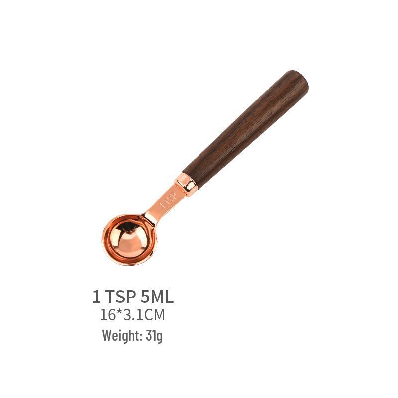 Gold-Plated Stainless Steel Measuring Cups & Spoons Set with Acacia Wood Handles – 8 Pieces