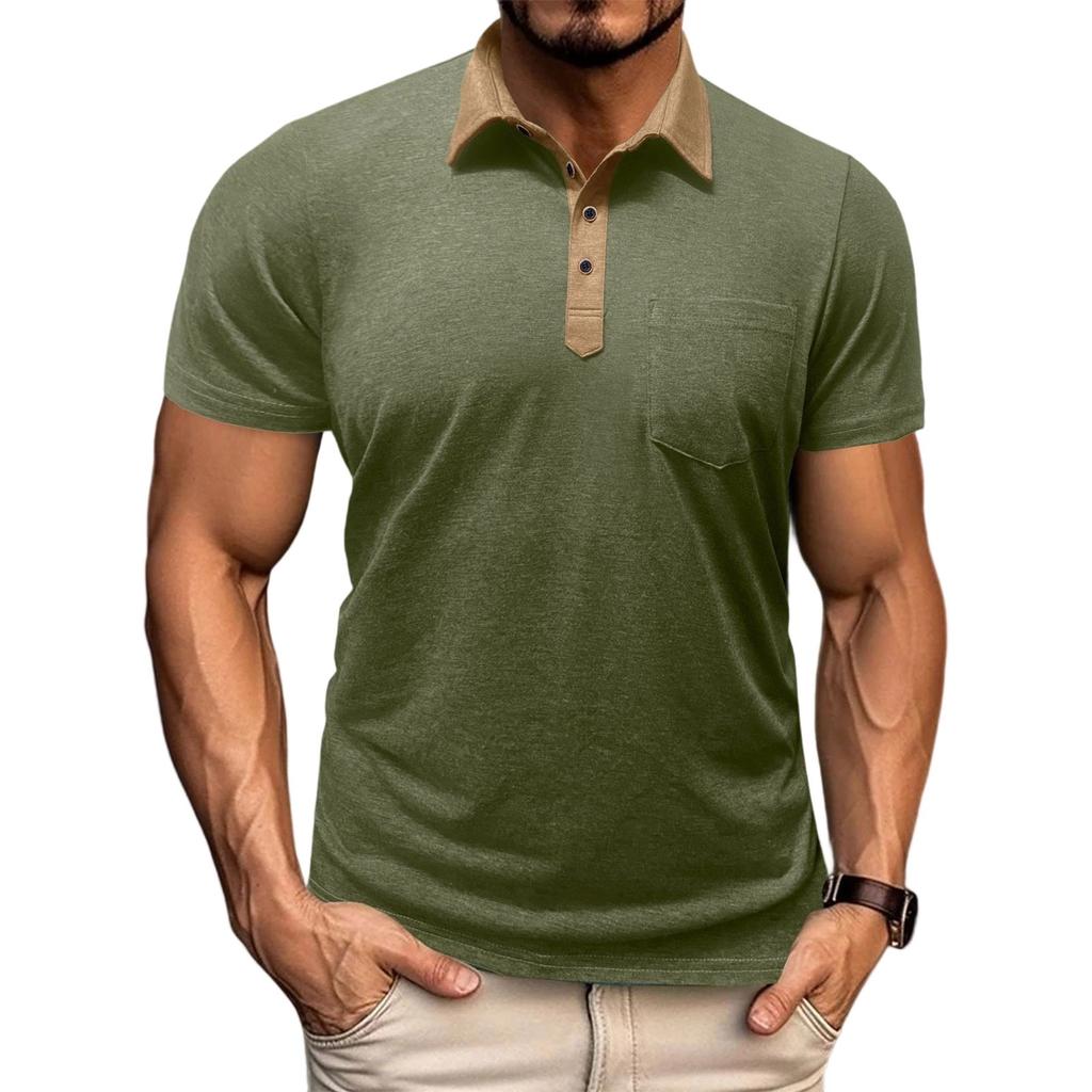 Men's Short Sleeved Shirt Men's 4-button T-shirt Casual Top