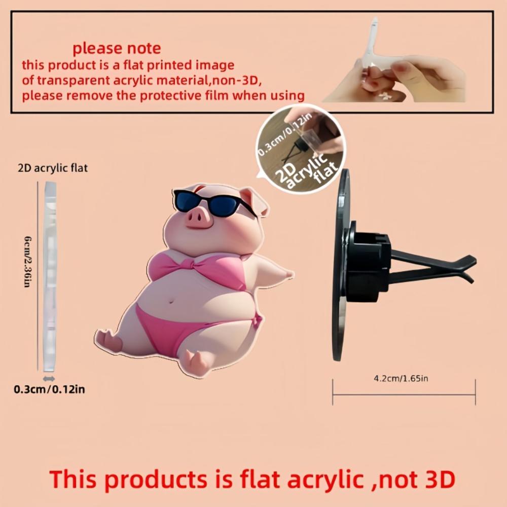 2D Flat Pig Car Vent Clip Decorative Diffuser (fragrance Not Included), Car Interior Decoration, Aromatherapy Clip, Ideal for Holiday Gifts