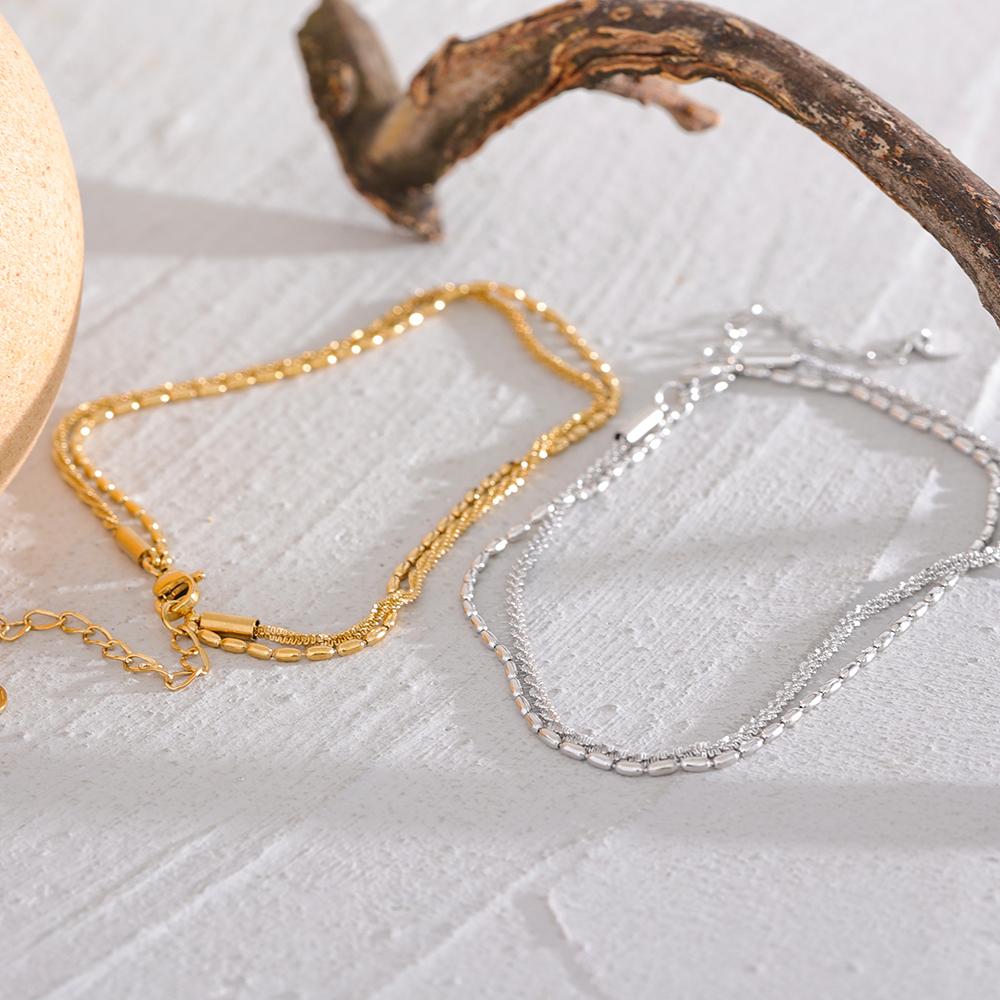 Eetit Klassisk dobbeltlags utsøkt kjede rustfritt stål stilig ankelkjede kvinner trendy sommer sjarm gull sølv farge smykker