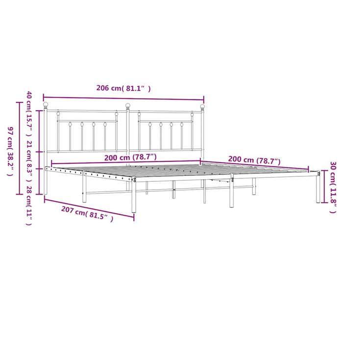 VidaXL Cadre de lit métal avec tête de lit blanc 200x200 cm 353593