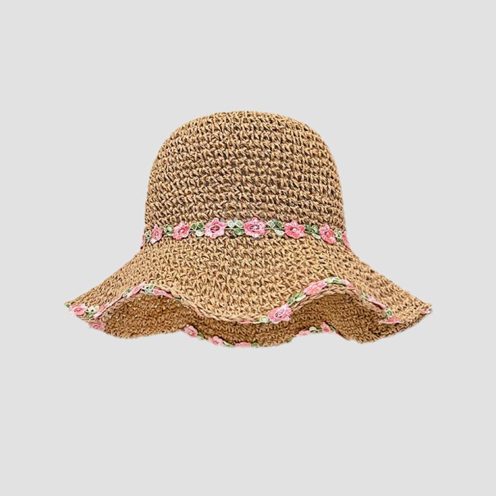 

Fashion Foldable Braided Hat Wavy Edge Large Eaves Fisherman Hat Breathable Hollow Out Sunshade Cap Outdoor Cap For Travel Beach One Size