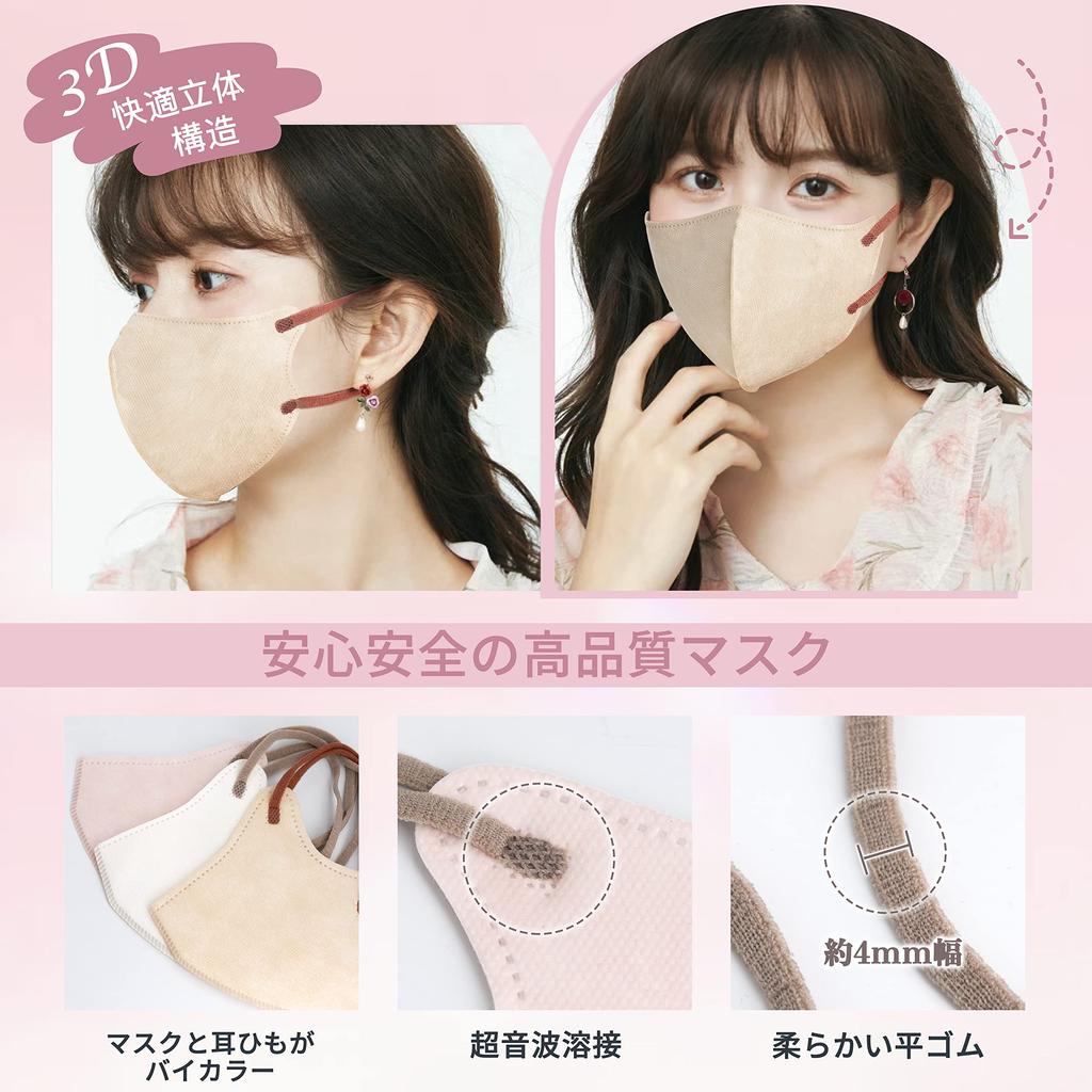 Moe Life 50 Nonwoven 3D Nonwoven 3D Nonwoven Bicolor Color Disposable 5D Small Face White x Camel Beige Standard Individually [Individually Wrapped,