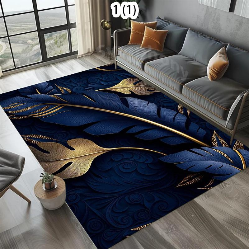 Luxuriöser Blauer Teppich Matte Teppich Heimdekoration Wohnzimmer Bodenteppich Tropisches Blattmuster Gold Design Innenbereich Teppich Schlafzimmer Dekor