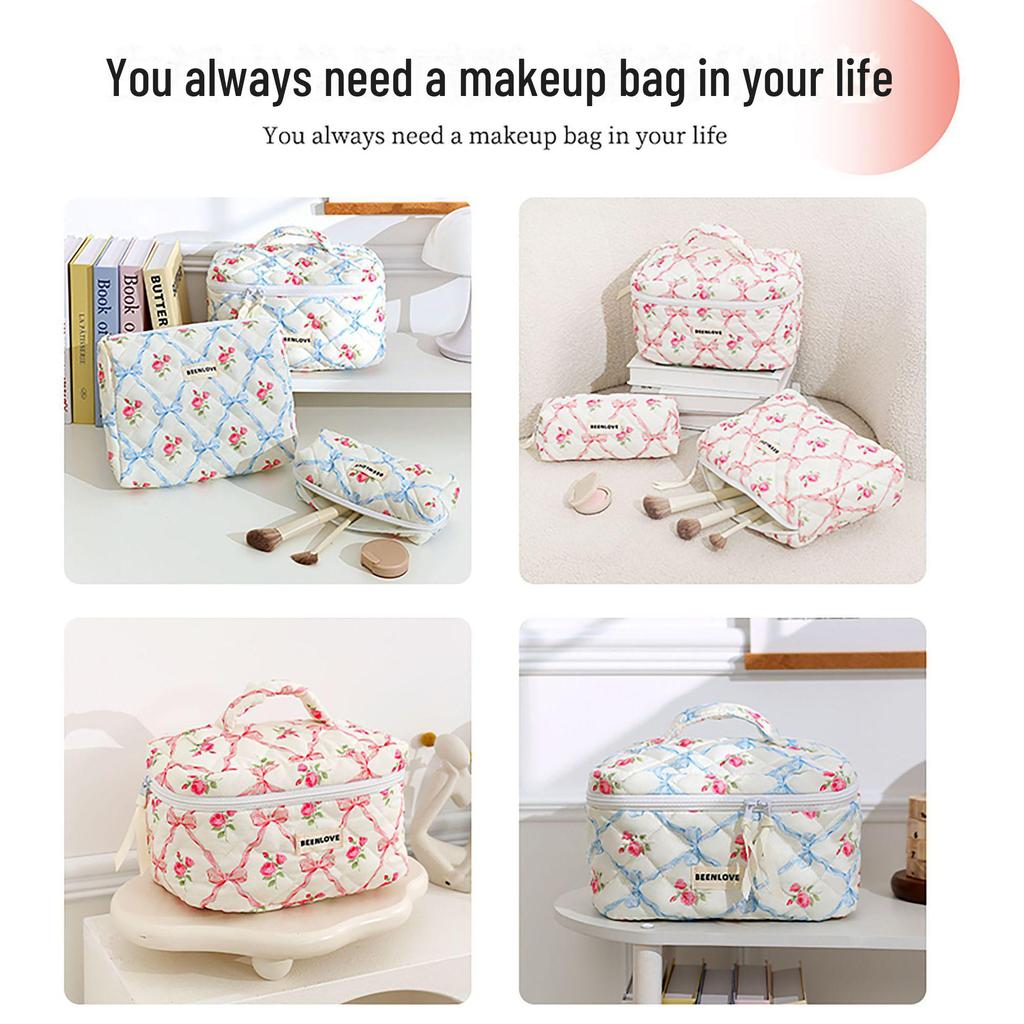 Butterfly Love Quilted Octagonal Cosmetic Bag with Bow & Cherry Design