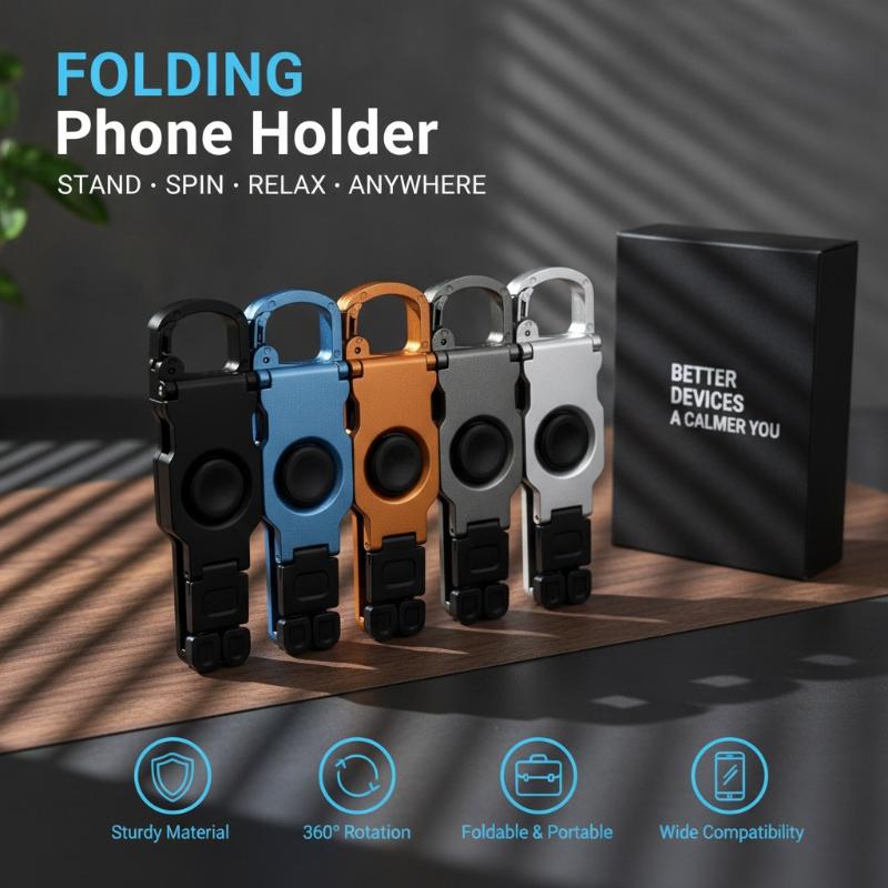 Abs Foldable Mini Phone Stand Keychain Anti-Slip Adjustable Portable  Desktop Holder For Outdoor Travel
