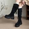 Pleated knight boots women's heightening wind flow Su weaving small man long boots piled up knees but tall wasteland thick bottom
