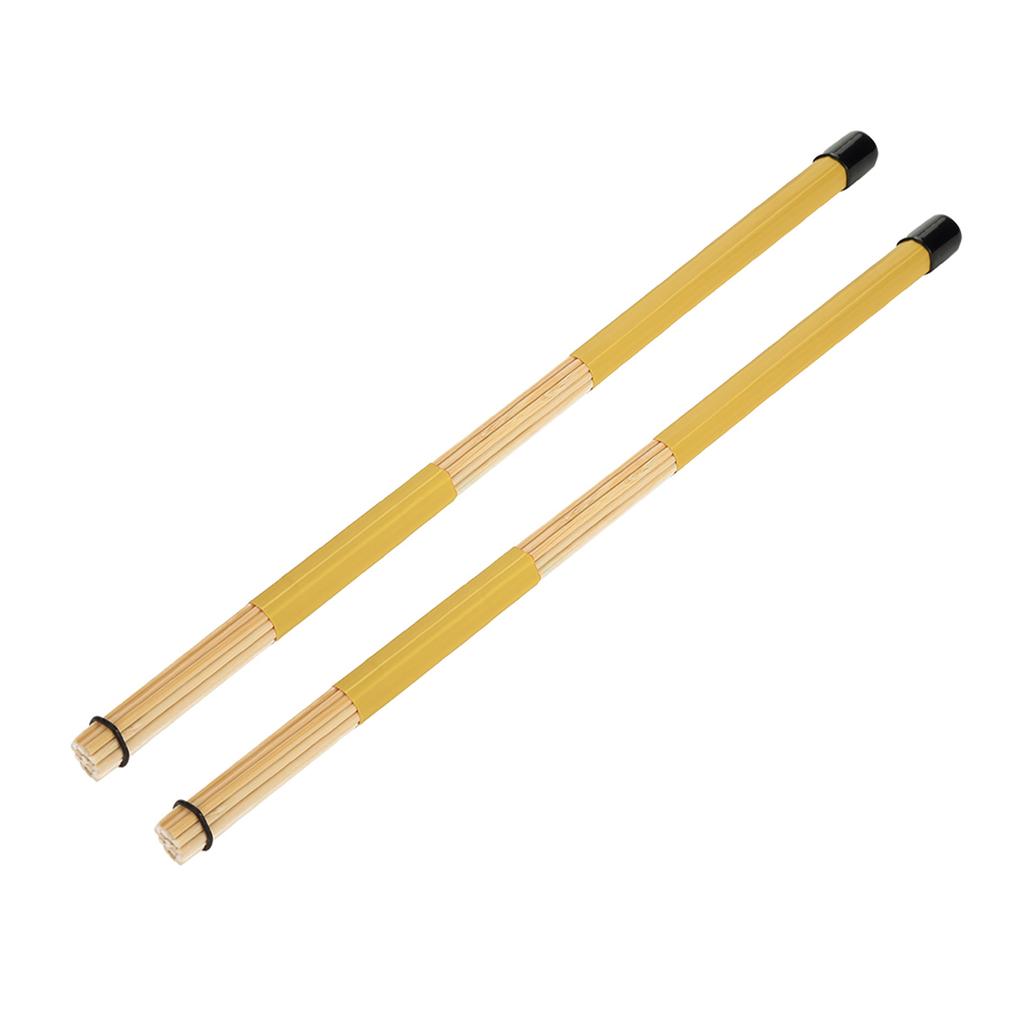 1 Pair Practical Bamboo Drum Brushes Sticks Rod Drumsticks Music Instrument Accessory (Yellow)