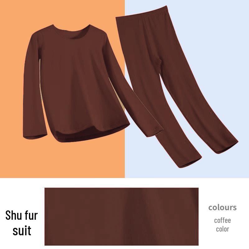 Shufu Damen Samt Warmes Set: Herbst Winter Baselayer Oberteil und Hose