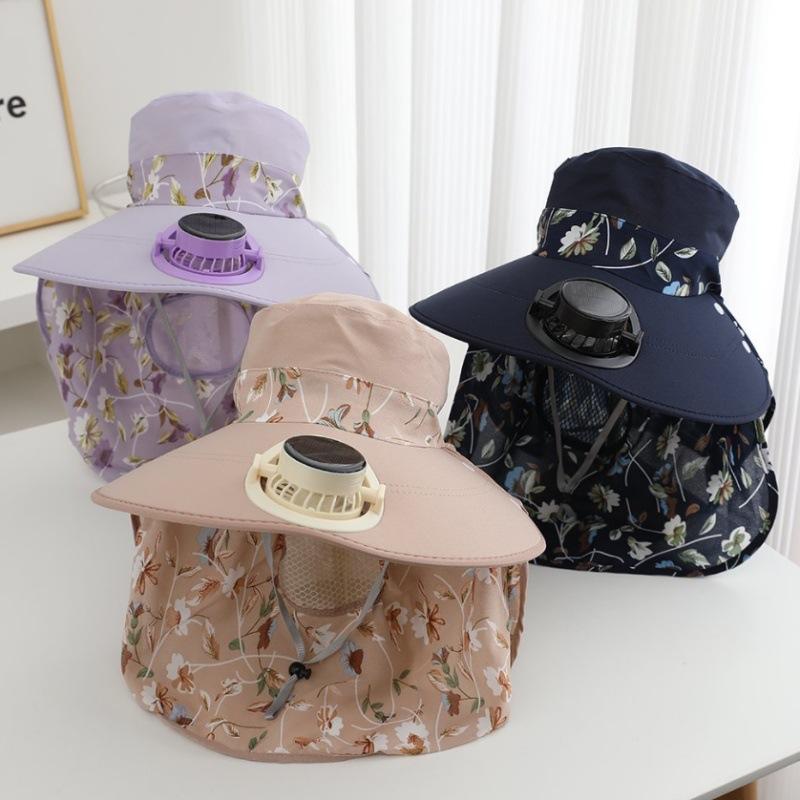 Summer Solar Rechargeable Fan Sun Hat Ladies Sunscreen UV Face Cover Shawl Hat Outdoor Tea Picking Hat