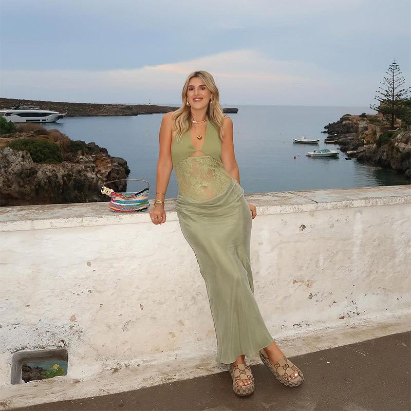 Durchsichtiges Spitzen-Ausschnitt Sexy Party Club Y2K Kleider Outfits Damen Neckholder Sommer Ärmellos Rückenfrei Bodycon Strand Maxi-Kleider