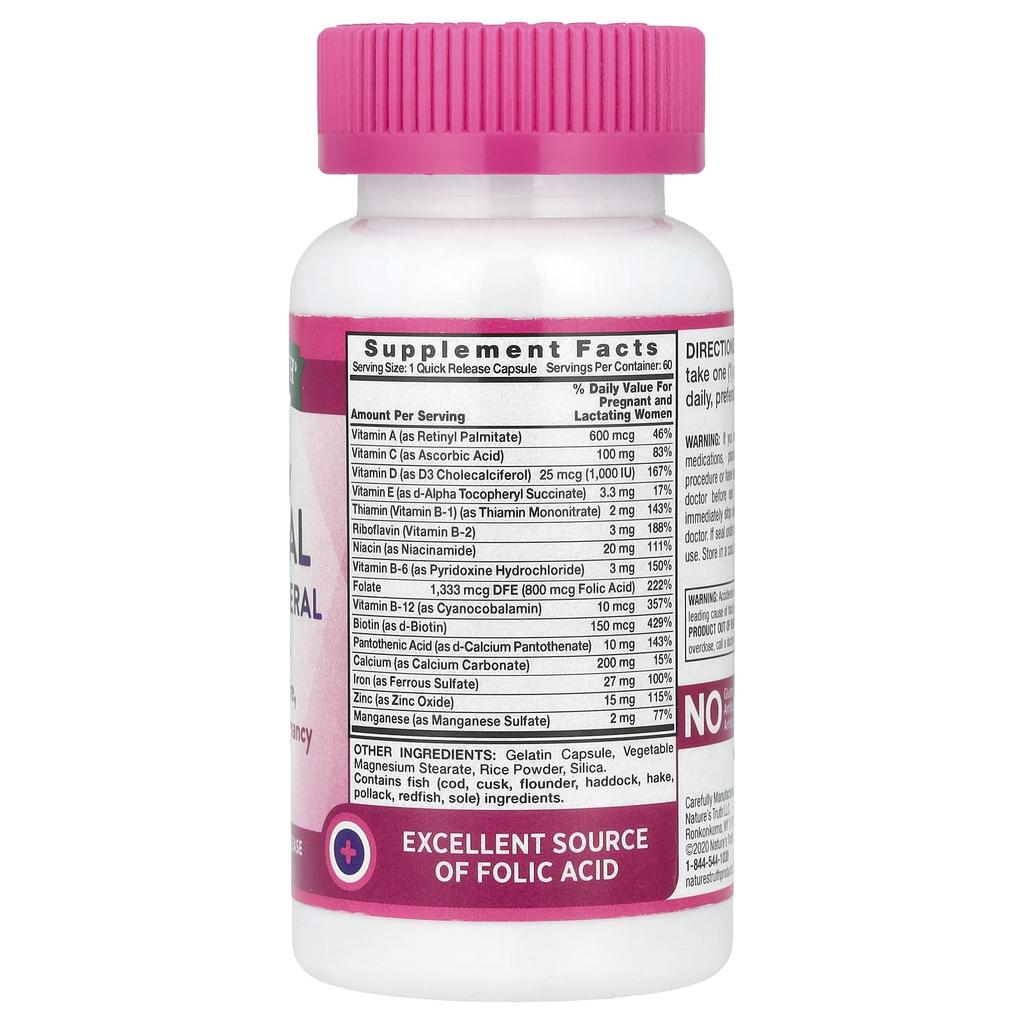Nature's Truth, Prenatal Vitamin and Mineral Formula, 60 High-Potency, Rapid-Release Capsules