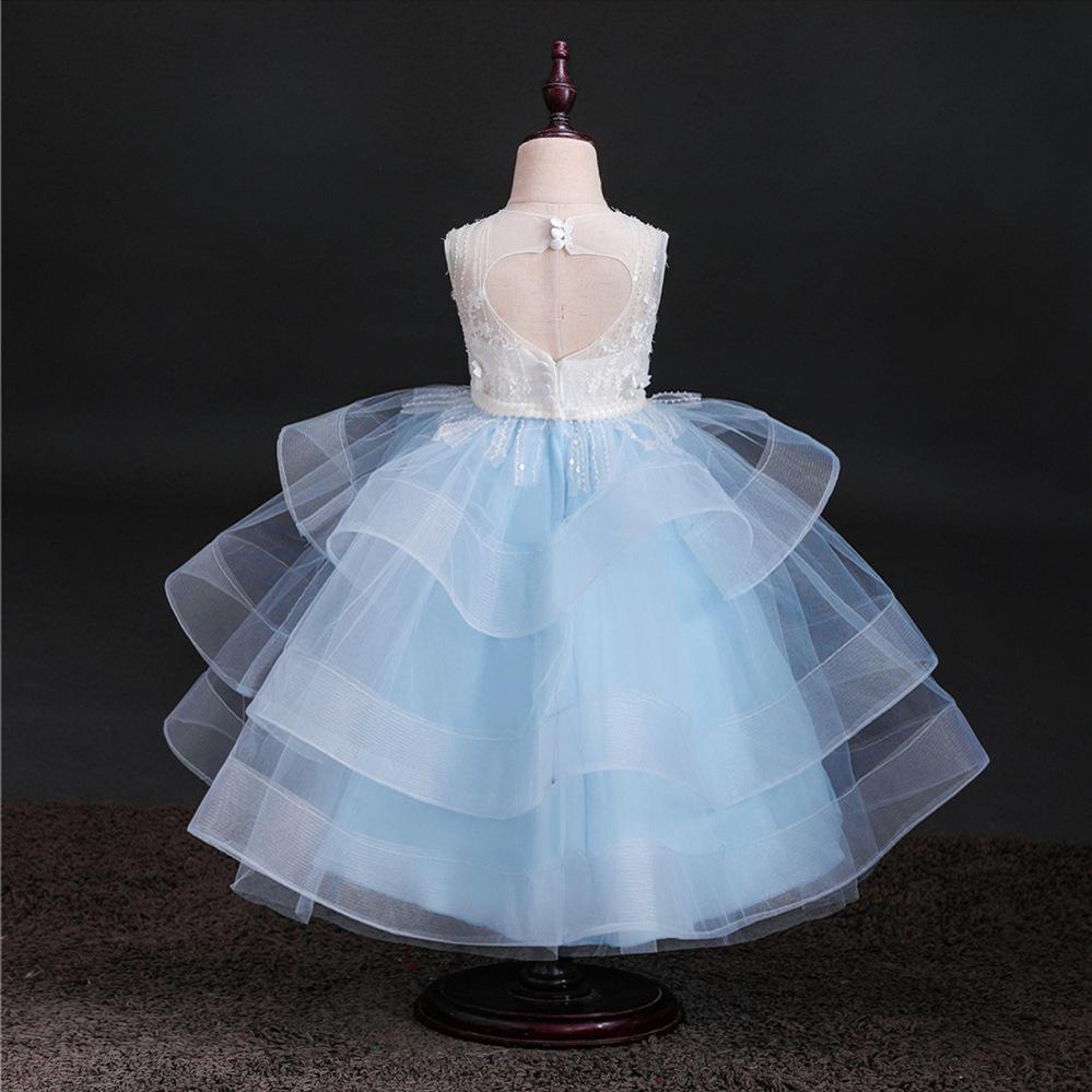 European and American Princess Flower Girl Dress - Long Patchwork Design for Children