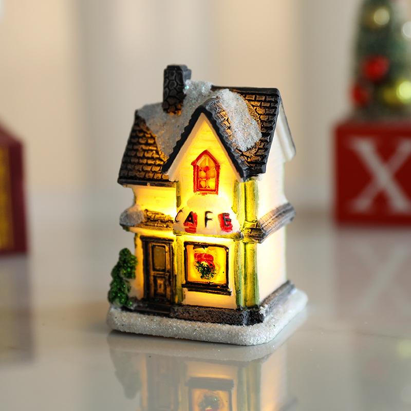 Jul Resin Lysende Lite Hus Borddekorasjon Julegave Dukkedekorasjon
