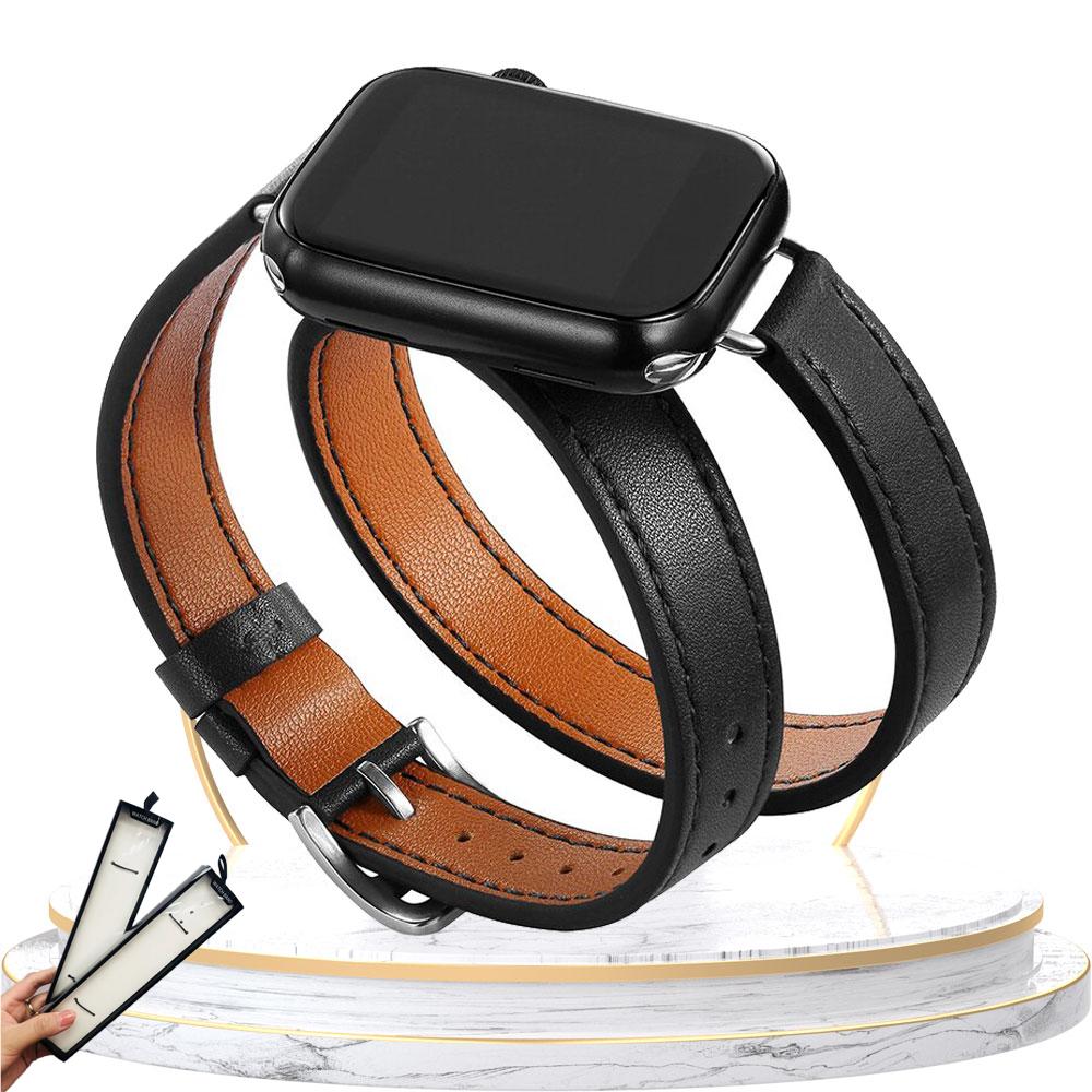 Double Tour leather Strap For Apple Watch ultra band 49mm 45mm 42mm 44mm Series 8 7 6 Se 5 4 3 2 Iwatch 6 38mm 40mm Correa 41mm
