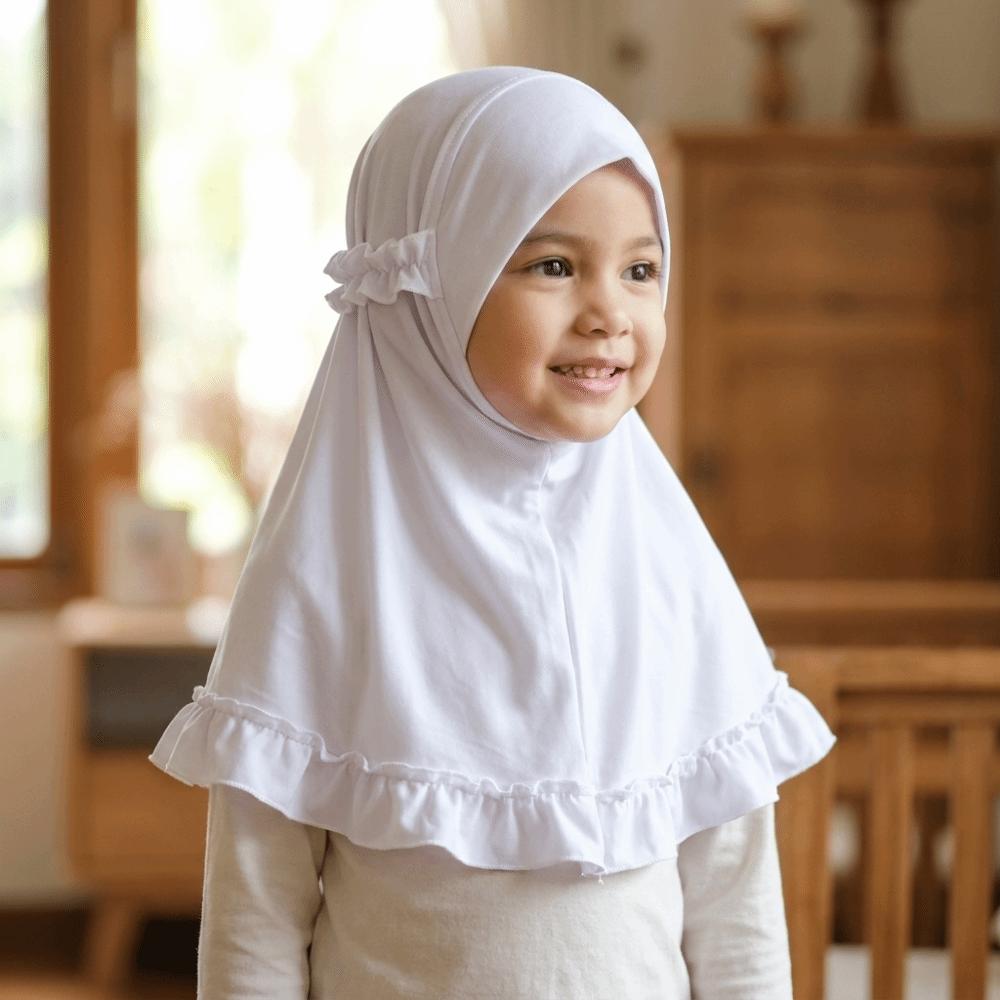 With Crinkles Ruffled Hem Hijab Soft Turban Caps Elegant Girl's Head Scarf Eid Al-Fitr