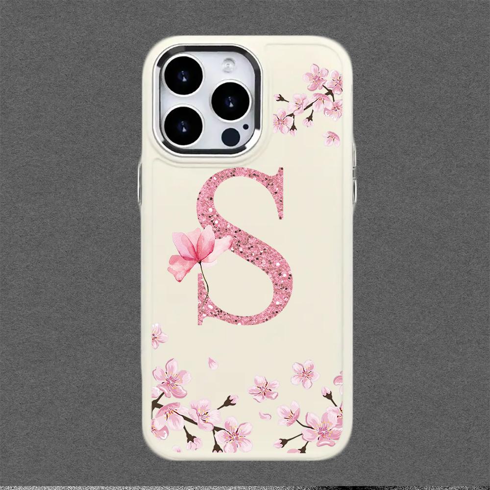 Cherry Blossom Letters Case,suitable for iPhone 16 15 14 13 12 11 Pro Max X XS XR