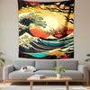 Great Wave Rising Sun Cherry Blossom Wall Tapestry Japanese Ukiyo E Gold Teal Art Decor for Bedroom Gift