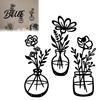 Home Office Wall Art 3Pcs Black Metal Flower Decor Rustic Farmhouse Boho Art Vase Floral Hanging Decor for Bathroom Kitchen Living Room Bedroom
