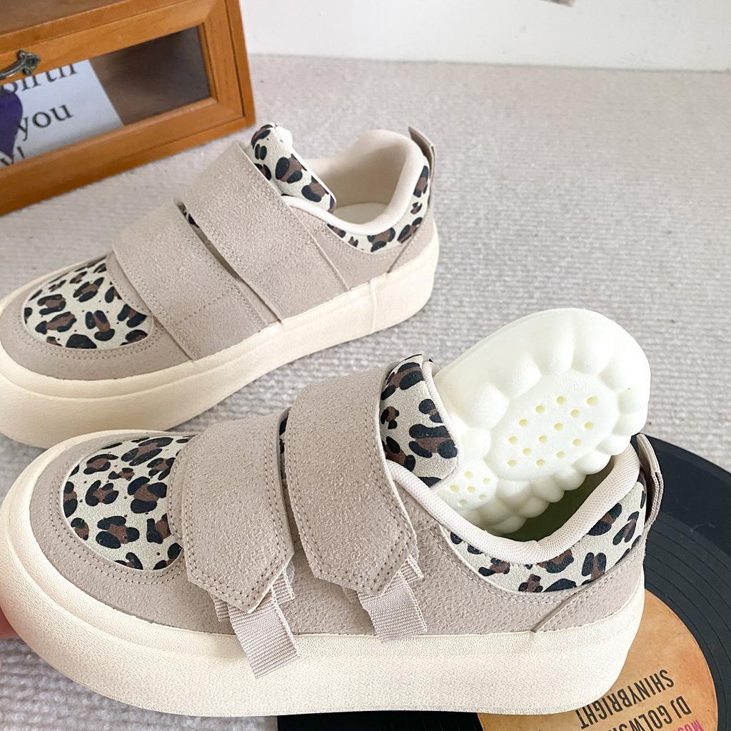 TP505 latex insole/Velcro leopard print platform bread shoes women's board shoes casual Hong Kong style 2024 new autumn