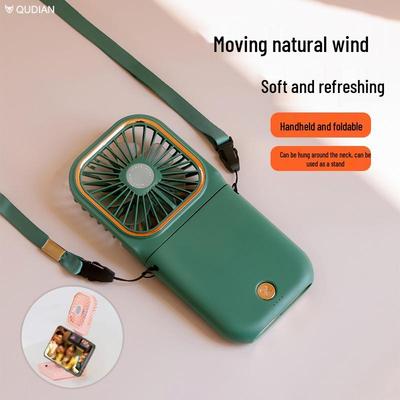 Foldable Neck Hanging Mini USB Fan: Portable Handheld and Desktop Stand Fan.