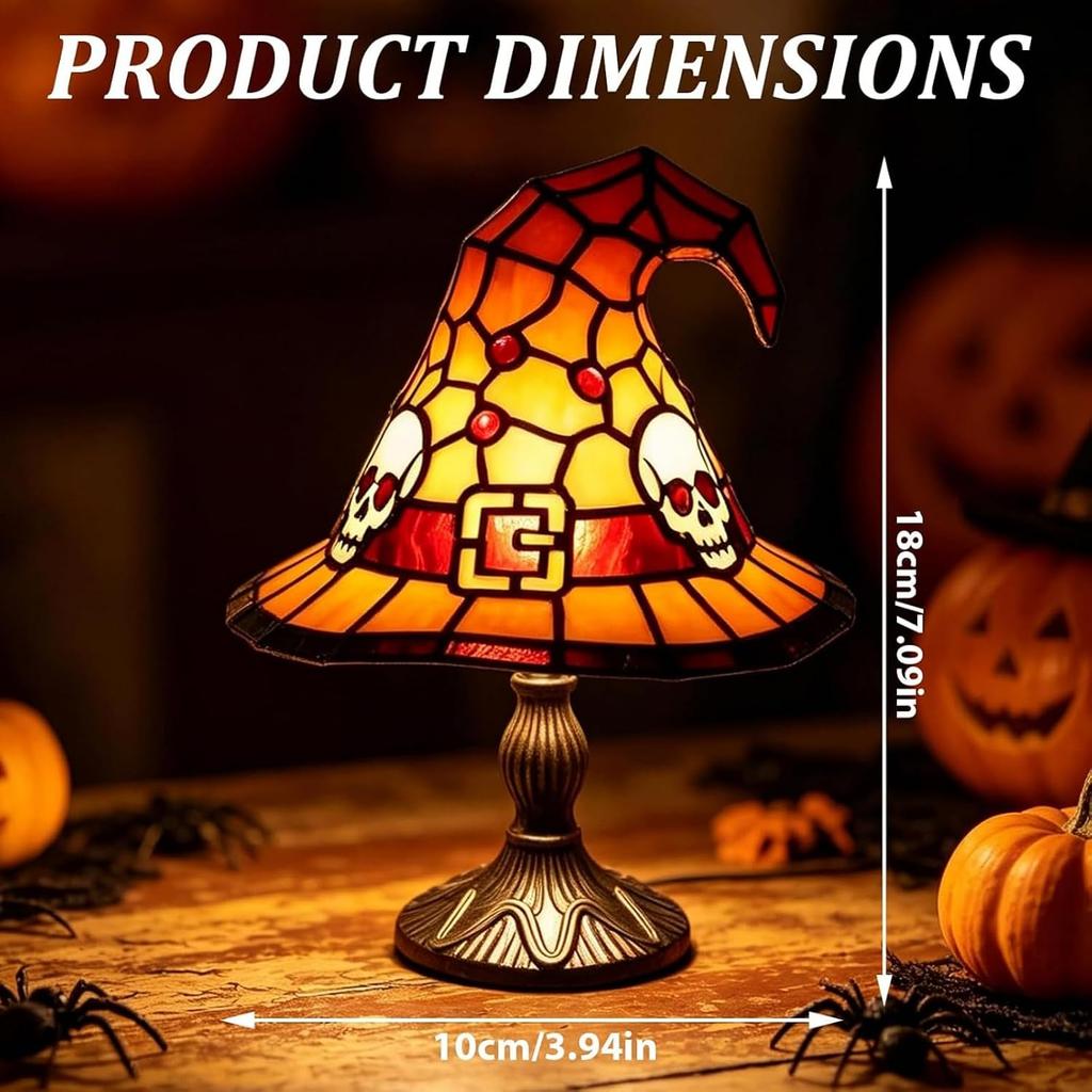 Stained Glass Magic LED Witch Hat Lamp  Yellow USB Plug Resin Night Light  Small Ornament