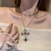 Creative Patterned Cross Synthetic Gemstone Necklace In Gothic Style