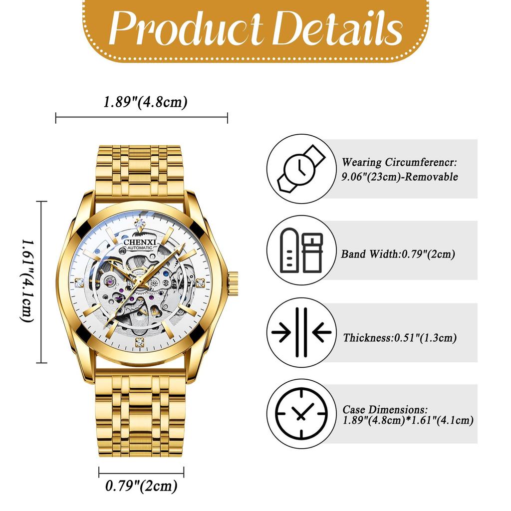 Men's Round Open Heart Stainless Steel Watch Gold white