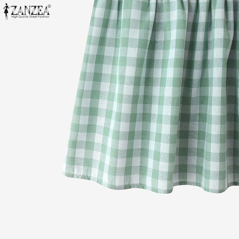 ZANZEA Women Casual Round Neck Sleeveless Summer Grid Print Tank Tops