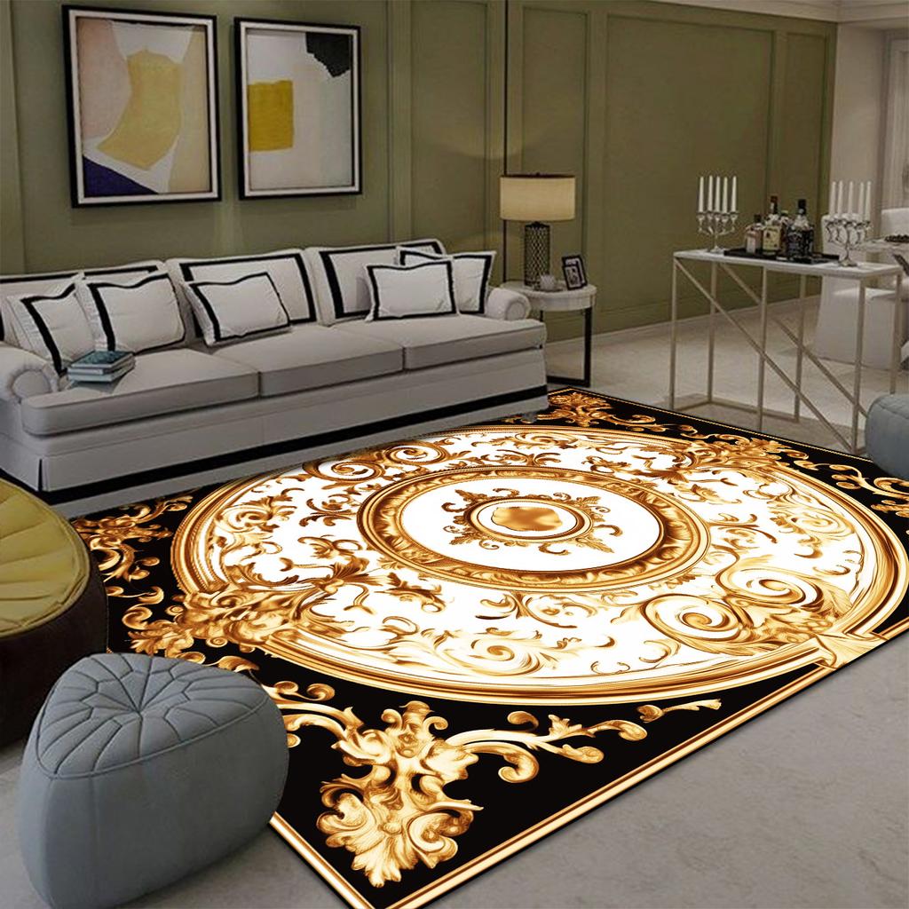 Luxury Golden Carpet for Living Room Europe and America Decoration Large Carpets Non-slip Bedroom Bedside Rug Customized Mat