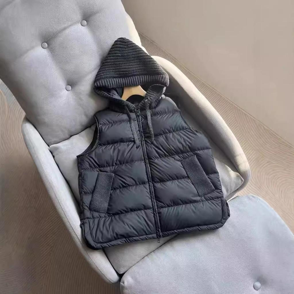 New autumn and winter European light and short knitted splicing hooded white duck down vest vest down jacket