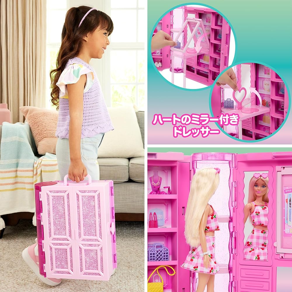 Barbie Dream Closet with Doll Pink Fashion Playset for Dress-Up and Role Play Ages 3+