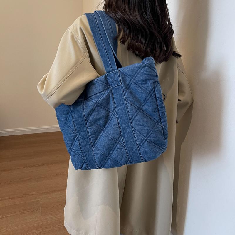 Geantă tote romboidă Geantă de umăr din denim de mare capacitate pentru femei
