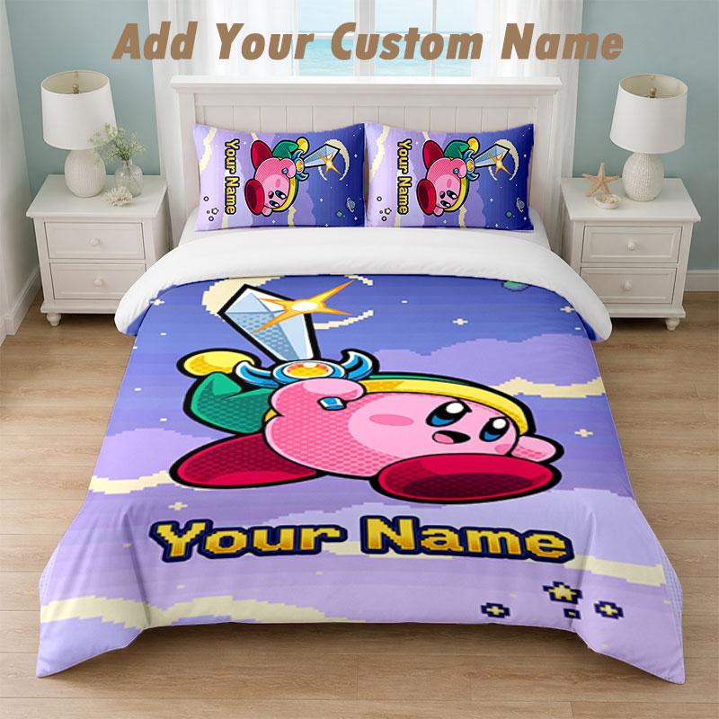 Bedding Set 1 Duvet Cover 2 Pillowcases Kirby Print Soft Bed Linen Bedroom Decor