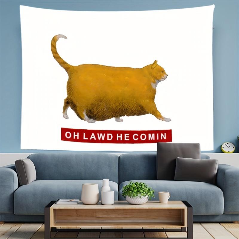 Jmg Household Supplies Unisex Peach Amusing And Quirky Cat Tapestry With The Fun Slogan Oh Lawd He Comin For A Playful And Humorous Addition